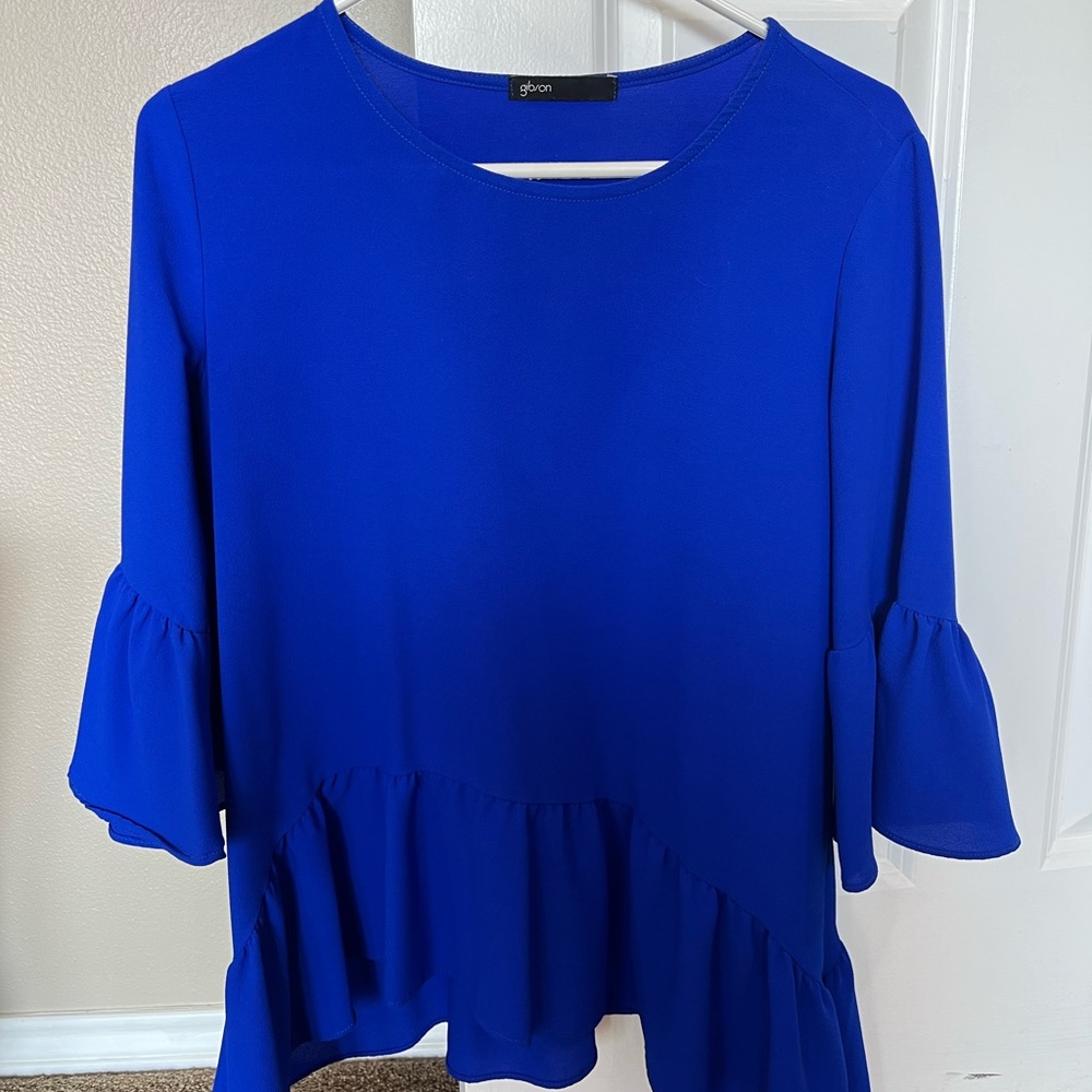 Gibson Women's Royal Blue Flounce Sleeve Blouse
